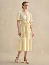 Hobbs Aliya Linen Blend Short Sleeve Midi Dress, Yellow
