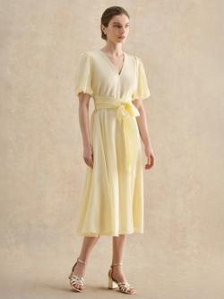 Hobbs Barrington Tie Waist Puff Sleeve Dress, Yellow, Yellow