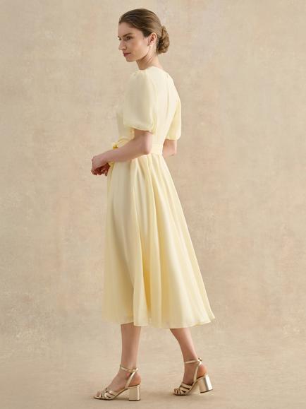 Hobbs Barrington Tie Waist Puff Sleeve Dress, Yellow - view 2, Yellow