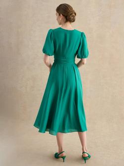 Hobbs Barrington Puff Sleeve Flared Dress, Meadow Green - view 2, Meadow Green