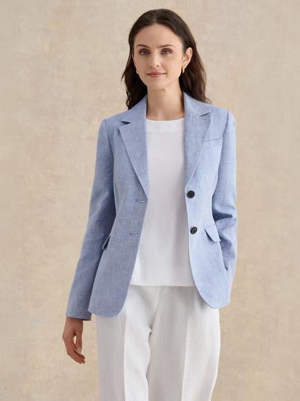 Hobbs Janaya Pure Cross Dyed Linen Blazer, Blue, Blue