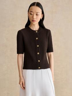 Hobbs Melford Short Sleeve Cardigan, Brown, Brown