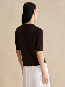 Hobbs Melford Short Sleeve Cardigan, Brown - view 2, Brown