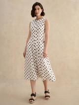 Hobbs Carmen Polka Dot Pure Linen Dress, Brown/Ivory