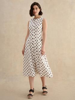 Hobbs Carmen Polka Dot Pure Linen Dress, Brown/Ivory, Brown/Ivory
