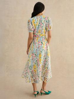 Hobbs Christie Floral Broderie Anglaise Linen Blend Dress, White/Multi - view 2, White/Multi