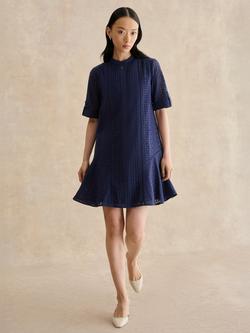 Hobbs Jasmine Short Sleeve Broderie Anglaise Mini Dress, True Navy, True Navy