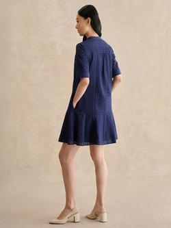 Hobbs Jasmine Short Sleeve Broderie Anglaise Mini Dress, True Navy - view 2, True Navy