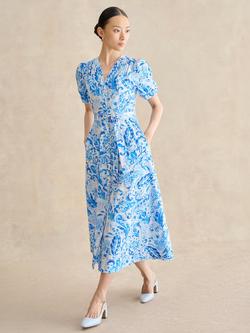 Hobbs Libby Paisley Floral Shirt Dress, Blue, Blue