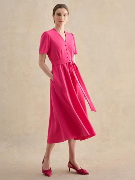 Hobbs Lillie Short Sleeve Tea Dress, Pink, Pink