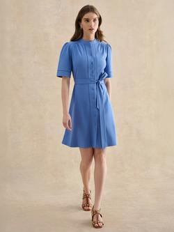 Hobbs Livvie Puff Sleeve Tie Waist Cutwork Dress, Blue, Blue