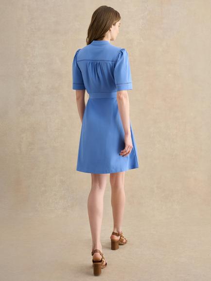 Hobbs Livvie Puff Sleeve Tie Waist Cutwork Dress, Blue - view 2, Blue