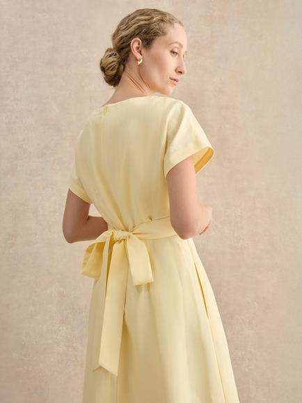 Hobbs Petite Aliya Linen Blend Short Sleeve Dress, Yellow - view 2, Yellow