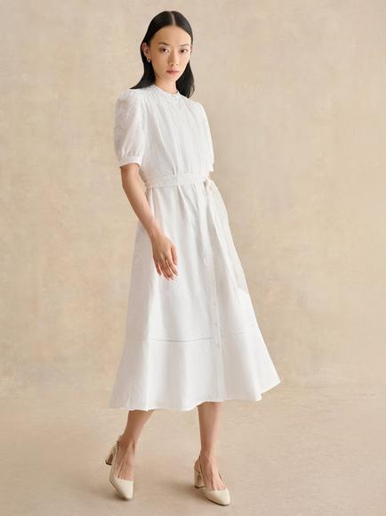 Hobbs Petite Amani Cutwork Embroidered Shirt Dress, White, White