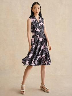 Hobbs Petite Bea Floral Tie Waist Dress, Pink, Pink