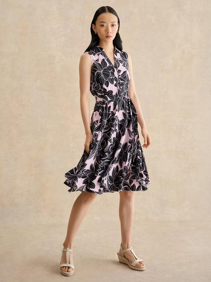 Hobbs Petite Bea Floral Tie Waist Dress, Pink, Pink