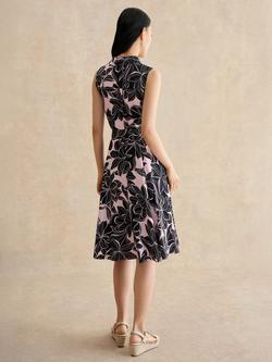 Hobbs Petite Bea Floral Tie Waist Dress, Pink - view 2, Pink