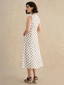 Hobbs Petite Carmen Polka Dot Pure Linen Dress, Ivory/Brown - view 2, Ivory/Brown