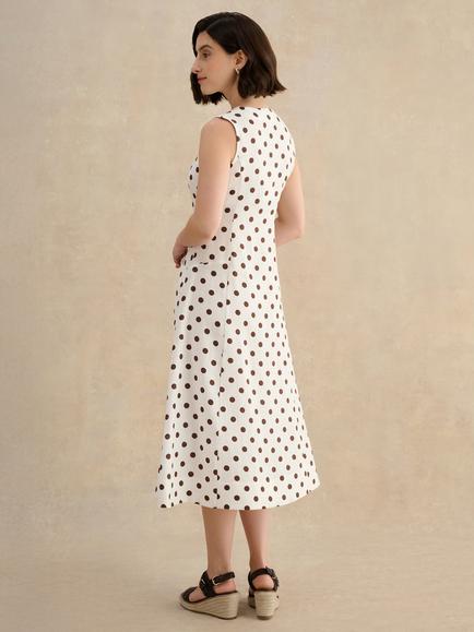 Hobbs Petite Carmen Polka Dot Pure Linen Dress, Ivory/Brown - view 2, Ivory/Brown