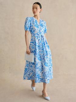 Hobbs Petite Libby Paisley Floral Shirt Dress, Blue, Blue