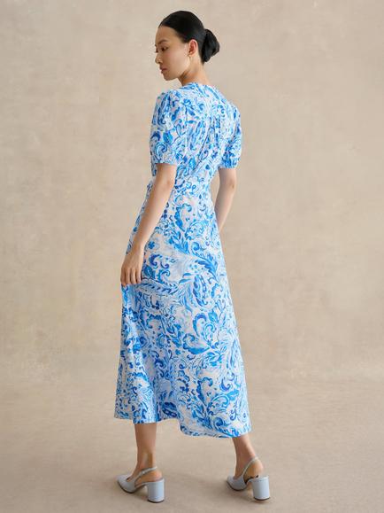 Hobbs Petite Libby Paisley Floral Shirt Dress, Blue - view 2, Blue
