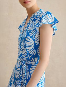 Hobbs Petite Nadine Flutter Sleeve Abstract Midi Dress, Light Blue/Ivory - view 2, Light Blue/Ivory