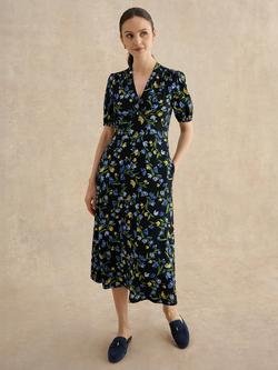 Hobbs Petite Sidonie Floral Tea Dress, Blue, Blue