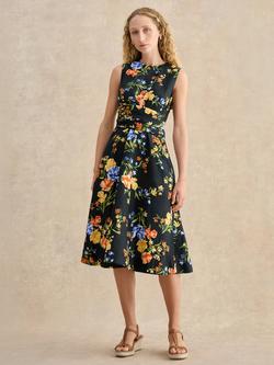 Hobbs Petite Twitchill Floral Linen Dress, Blue, Blue