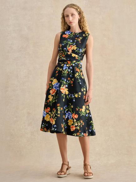 Hobbs Petite Twitchill Floral Linen Dress, Blue, Blue