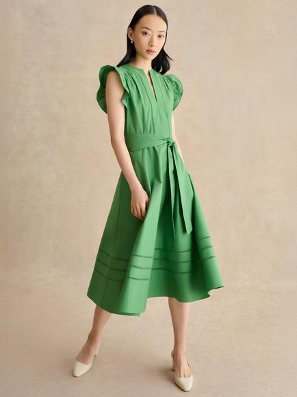 Hobbs Vanessa Tie Waist Midi Dress, Green, Green