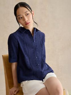 Hobbs Cristie Cutwork Embroidered Shirt, Blue, Blue