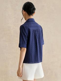 Hobbs Cristie Cutwork Embroidered Shirt, Blue - view 2, Blue