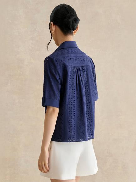 Hobbs Cristie Cutwork Embroidered Shirt, Blue - view 2, Blue