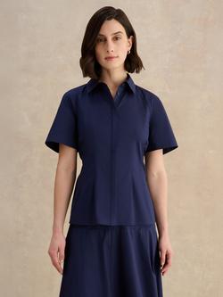 Hobbs Elliya Pleat Waist Shirt, Blue, Blue