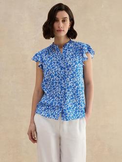 Hobbs Huda Abstract Flutter Sleeve Shirt, Blue, Blue