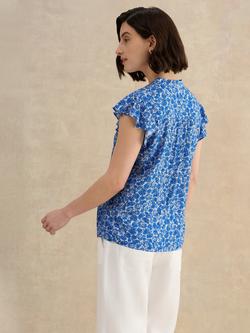 Hobbs Huda Abstract Flutter Sleeve Shirt, Blue - view 2, Blue