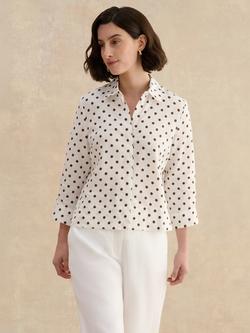 Hobbs Nita Spot Linen Shirt, Ivory/Brown, Ivory/Brown