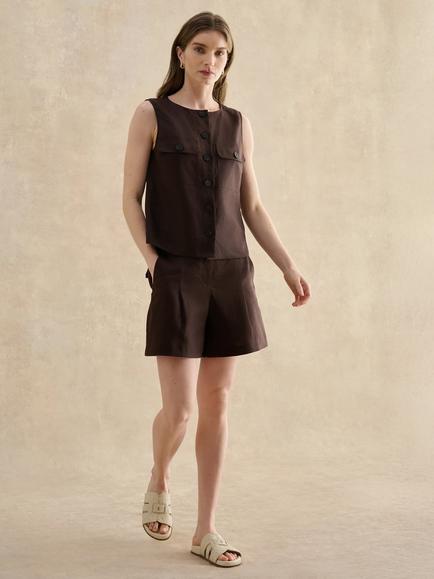Hobbs Lulu Pure Linen Shorts, Brown, Brown