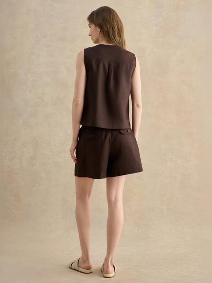 Hobbs Lulu Pure Linen Shorts, Brown - view 2, Brown
