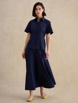 Hobbs Chatham Drop Waist Midi Skirt, True Navy, True Navy