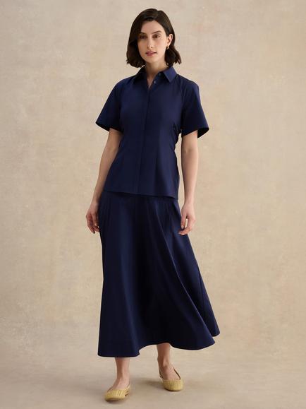 Hobbs Chatham Drop Waist Midi Skirt, True Navy, True Navy