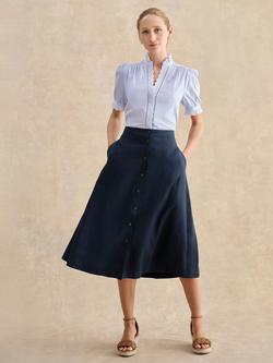 Hobbs Tonica Linen Midi Skirt, Blue, Blue