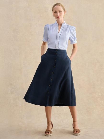 Hobbs Tonica Linen Midi Skirt, Blue, Blue