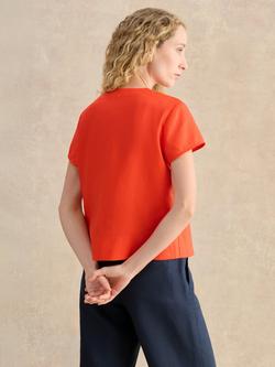Hobbs Aurelia Pure Linen Short Sleeve Button Front Top, Tomato Red - view 2, Tomato Red