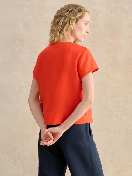 Hobbs Aurelia Pure Linen Short Sleeve Button Front Top, Tomato Red - view 2, Tomato Red