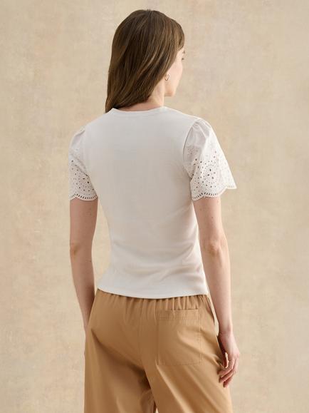 Hobbs Daphne V-Neck Broderie Sleeve Top, White - view 2, White