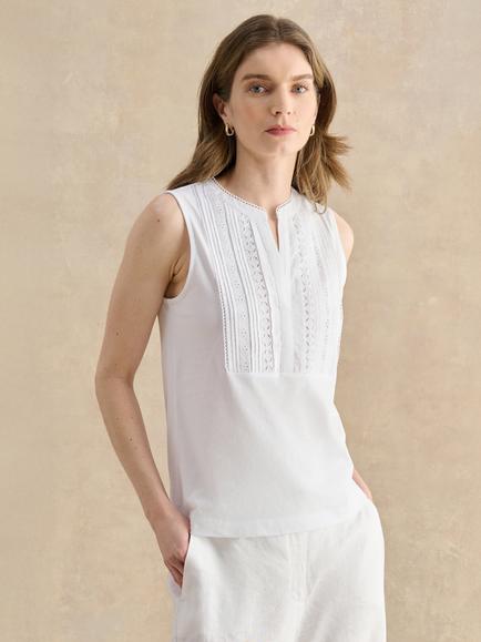 Hobbs Millie Cotton Broderie Sleeveless Top, White, White