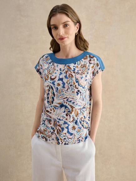 Hobbs Viviana Relaxed Boat Neck Top, Blue/Multi, Blue/Multi