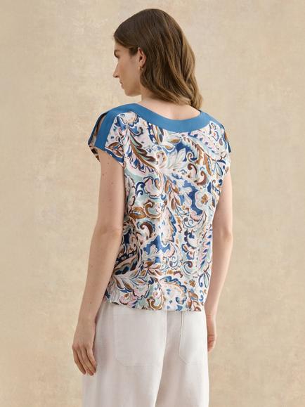 Hobbs Viviana Relaxed Boat Neck Top, Blue/Multi - view 2, Blue/Multi