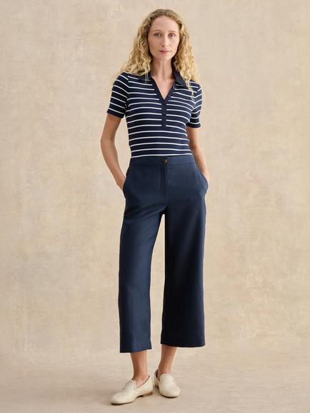 Hobbs Lillie Wide Leg Pure Linen Trousers, Blue, Blue